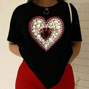 Black Heart Embellished Women's Top
